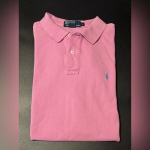 Men’s Ralph Lauren Pink Polo with Blue Logo size Large.